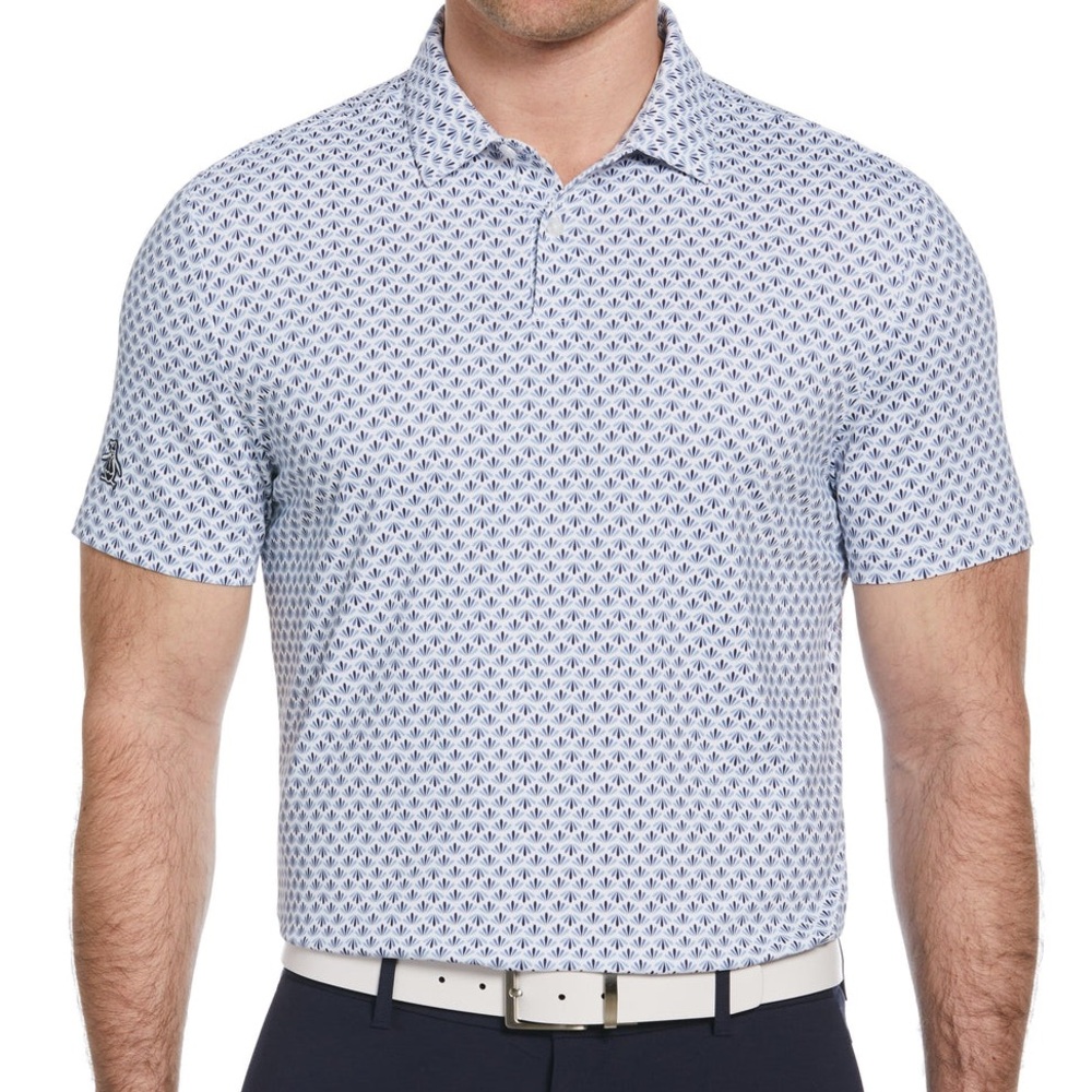 Original Penguin Men's Retro‎ Geo Print Golf Polo White Blue Size XL